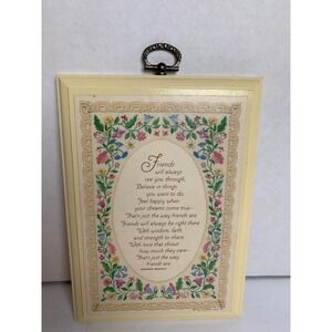 Vintage 1982 Hallmark Amanda Bradley Friends Poem Wood Wall Plaque Cottagecore